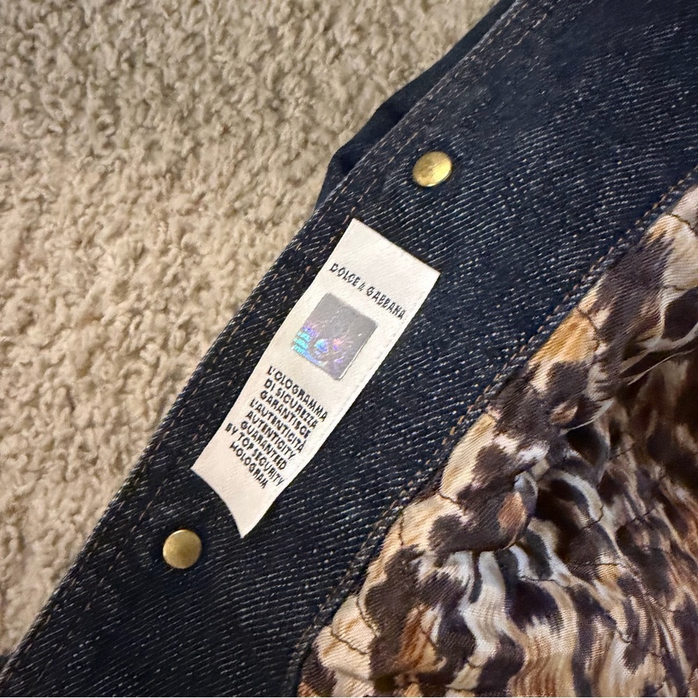 D&G Dolce And Gabbana Vintage Jeans Jacket Gold Studded Leopard Iconic - Picture 7 of 7